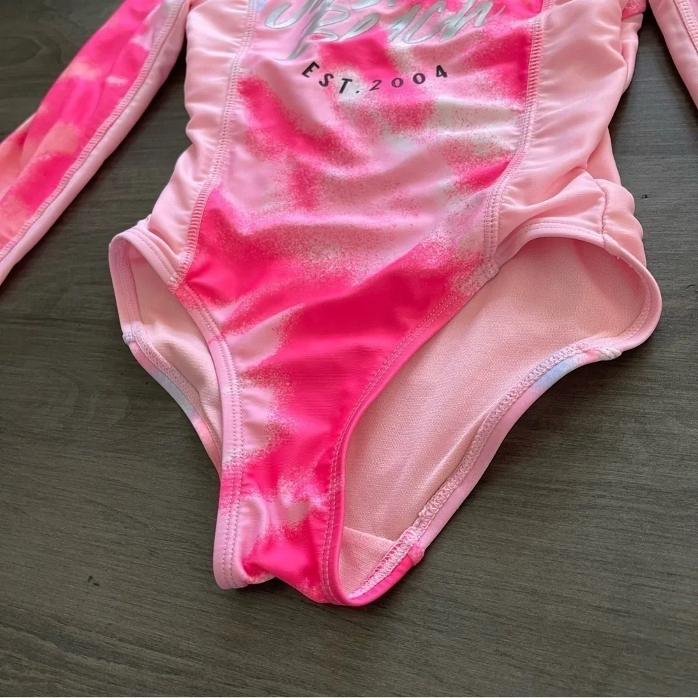 Justice girls one piece long sleeve rashguard swimsuit size XS 5/6